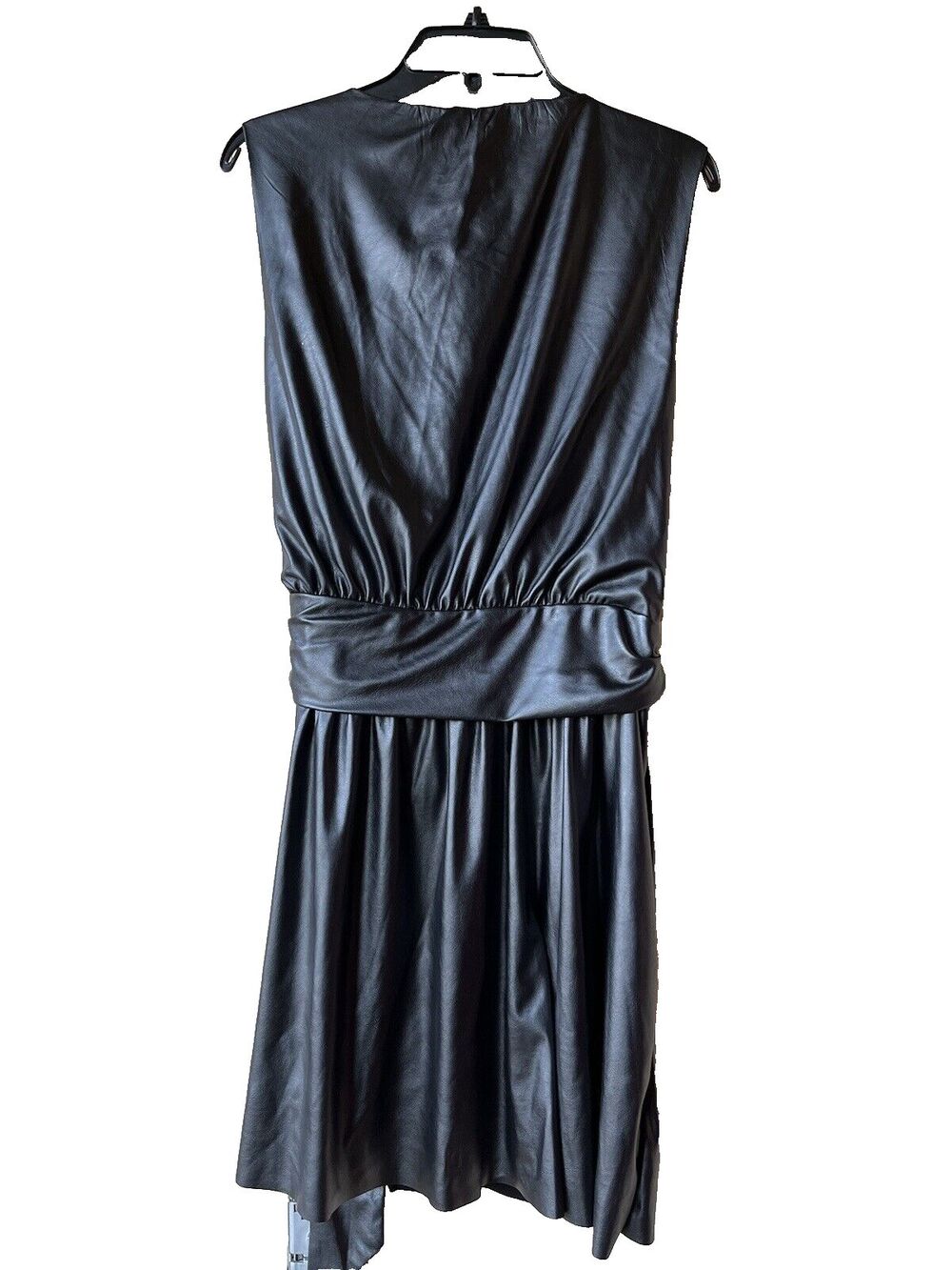 Ramy Brook women Lily Black Tie Wrap Vegan Faux Leather Mini Dress size 14 $425 - Picture 7 of 13